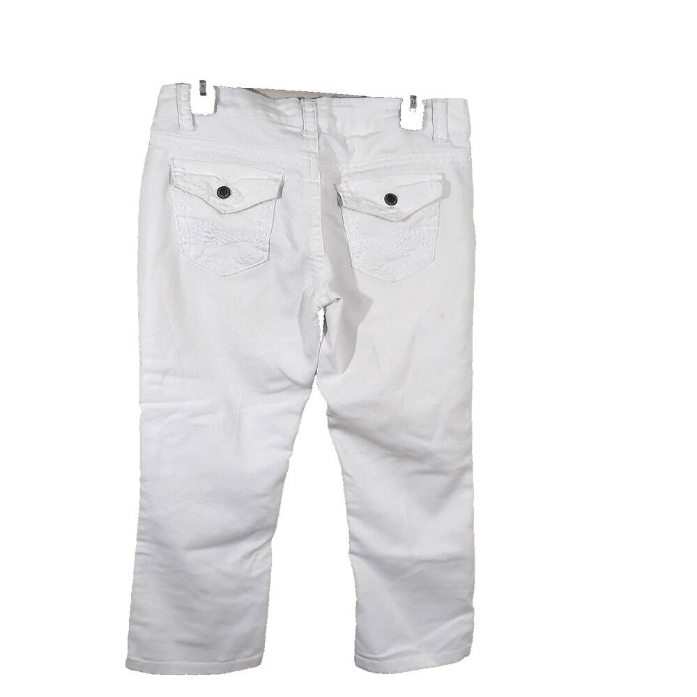 Rue 21 Womens 5/6 White Denim Capri Pants Flap Pocket Rise 8" - Picture 2 of 6